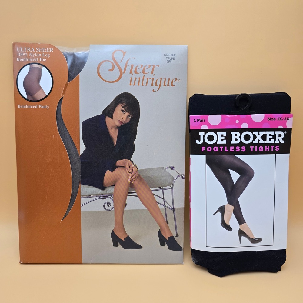 Joe Boxer Footless Tights & Sheer Intrigue Pantyhose Bundle Size 1X 2X D-E Taupe